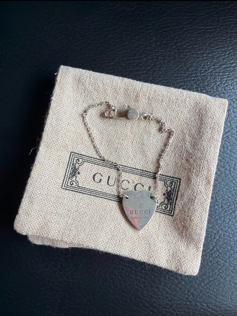 Gucci Green Box with Silver Heart Necklace